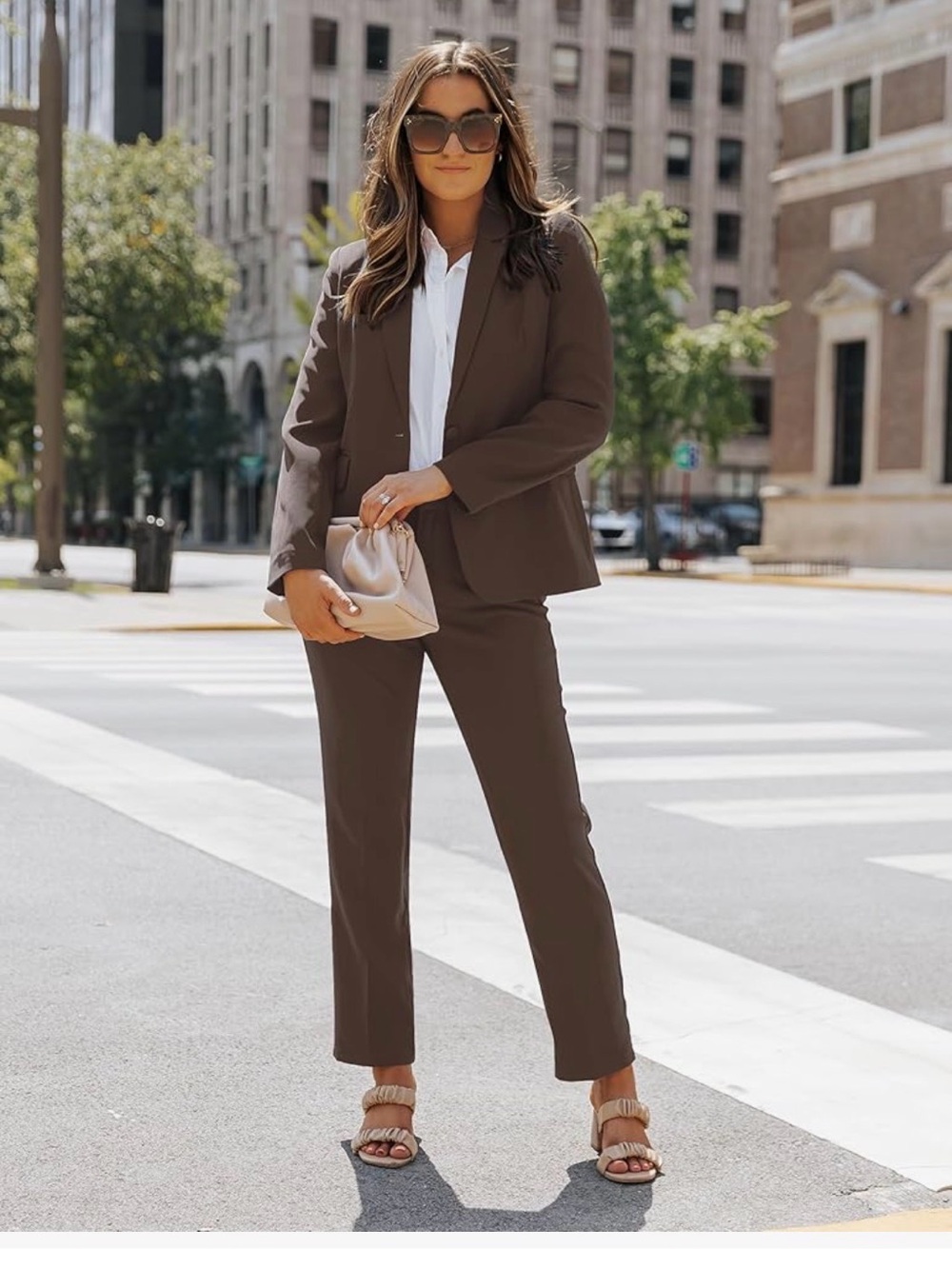Women's Brown Tailored Suit Pants - Classic Straight Leg, large